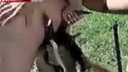 Групповое ретро порно зоо с козлом на лужайке